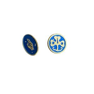 Girl Scouts Pin Set Brownie Trefoil Hand Sign Blue Gold Vintage Good Enamel Lot
